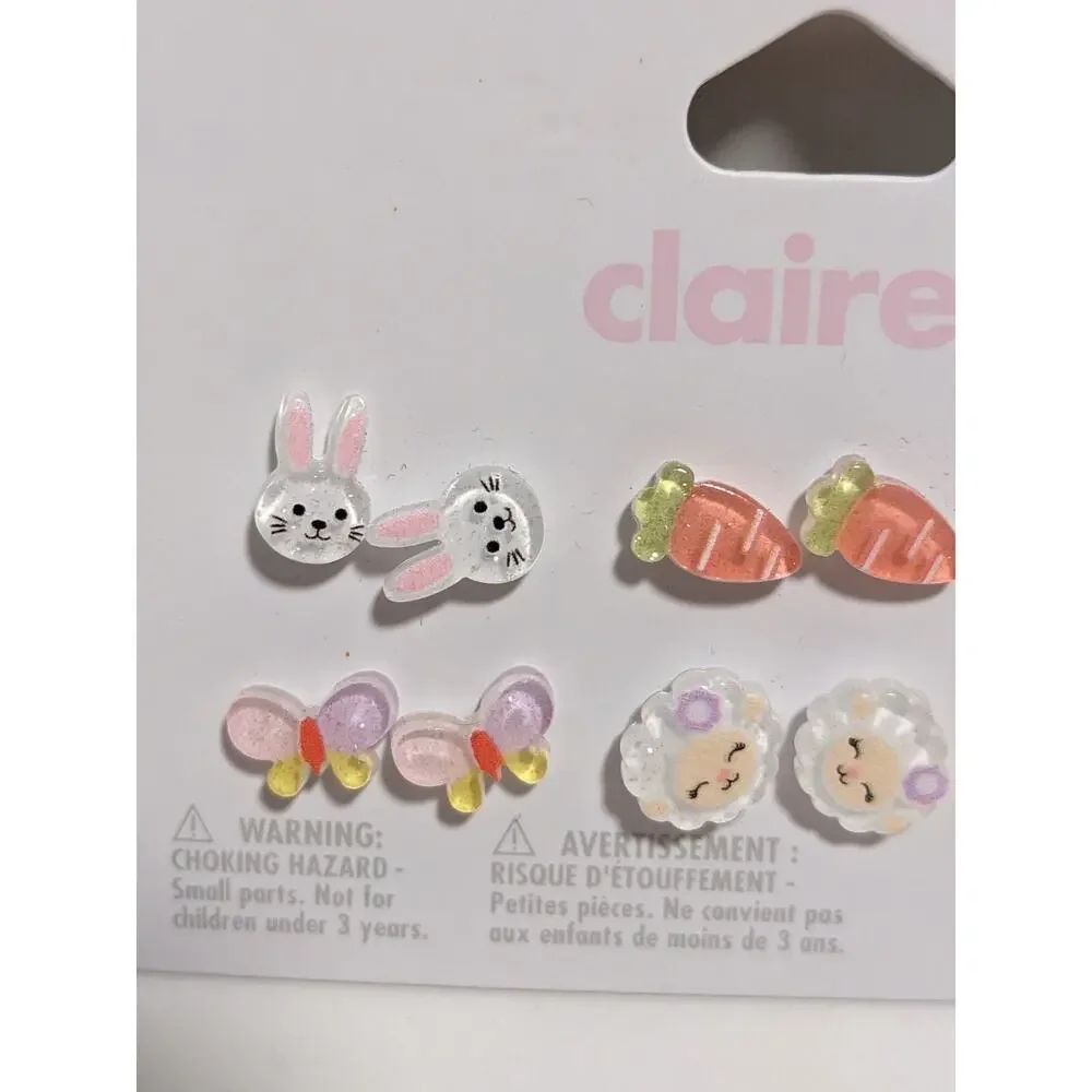 Claire's Set of 6 Easter Post Earrings Chicks Bunnies Sheep Daisy Butterfly NEW